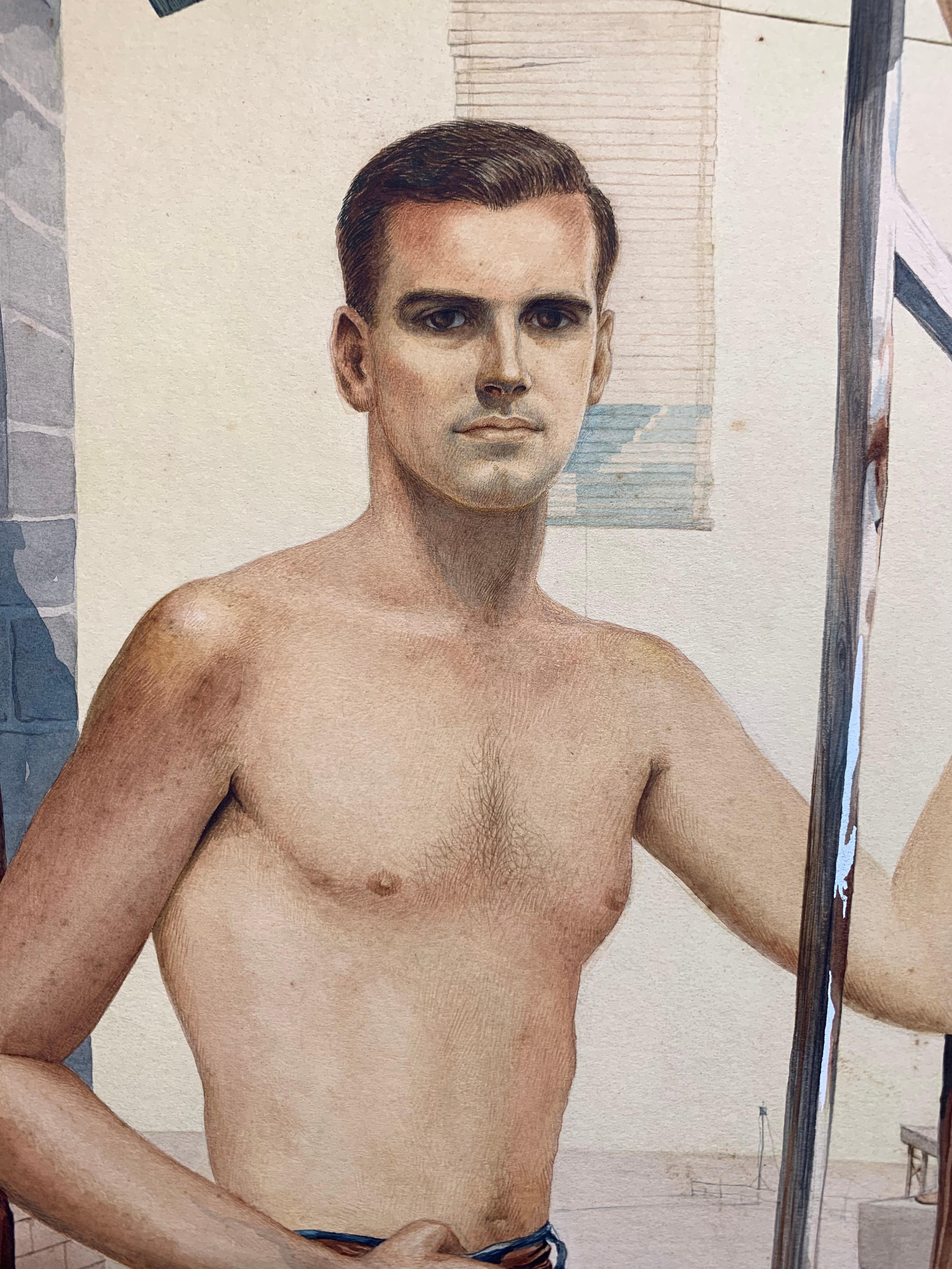 John Brock Lear Surrealist Landscape With Figures Male Nude At