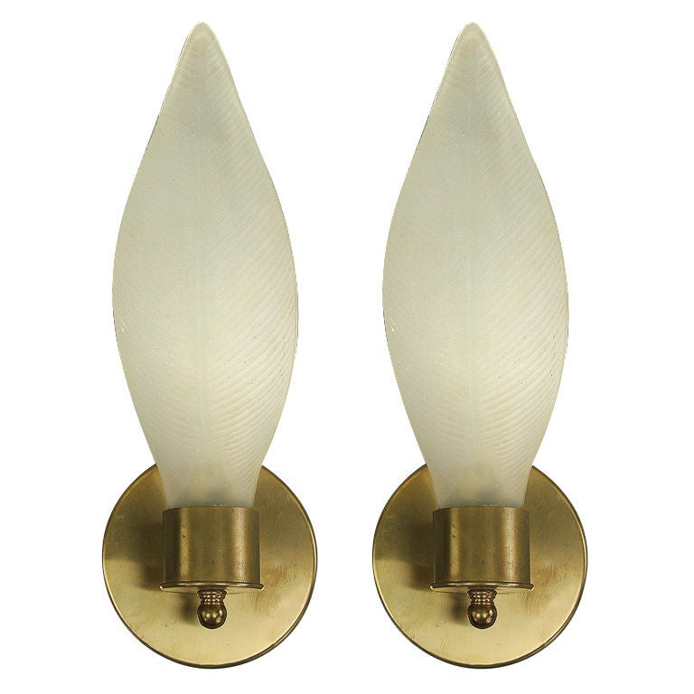 Murano frosted-glass leaf sconces, 20th century