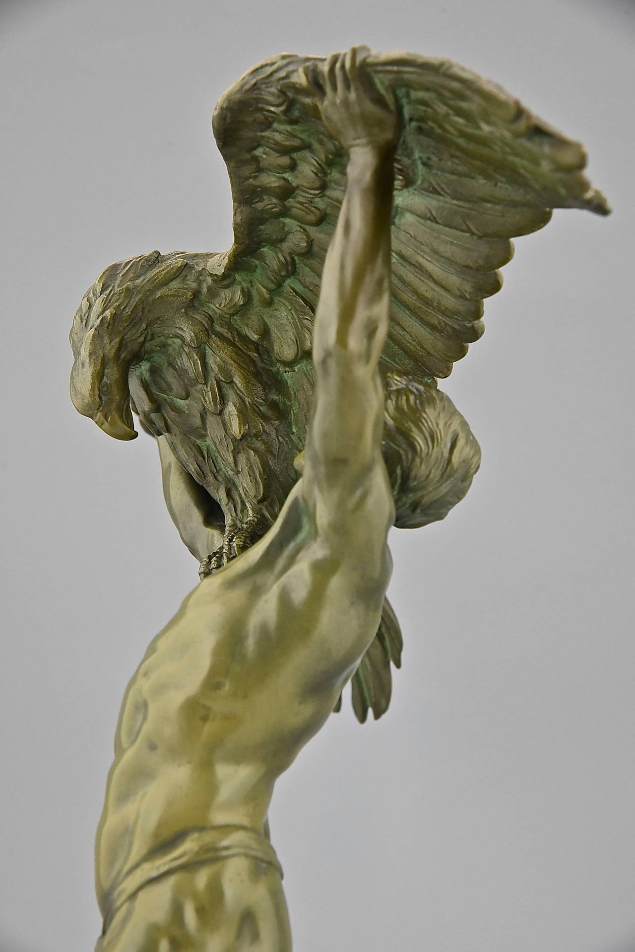 Antique Bronze Sculpture Male Nude Ganymede With Eagle By Sautner