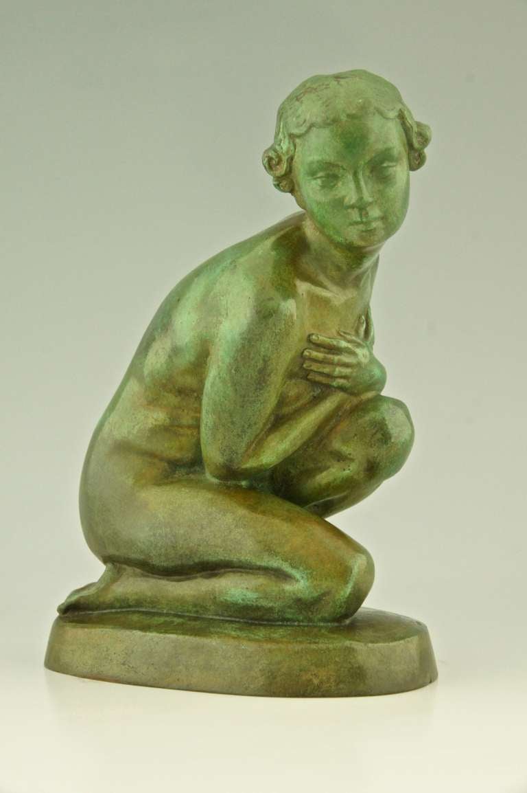 Art Deco Bronze Of A Kneeling Nude By Lucien Alliot At StDibs