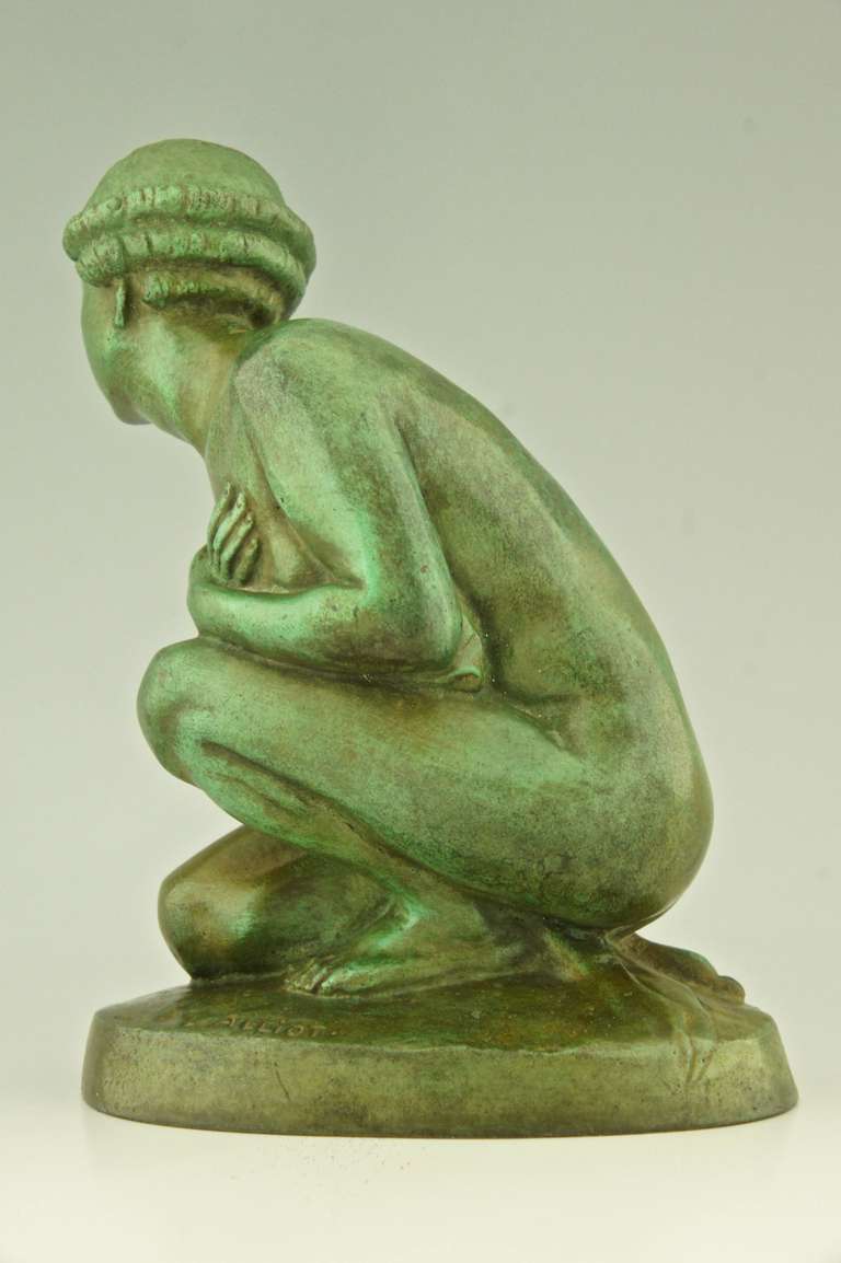 Art Deco Bronze Of A Kneeling Nude By Lucien Alliot At Stdibs