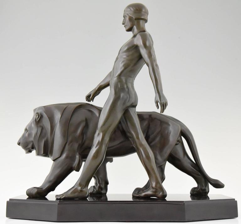 Max Le Verrier Art Deco Sculpture Male Nude With Lion Lion Tamer France At Stdibs