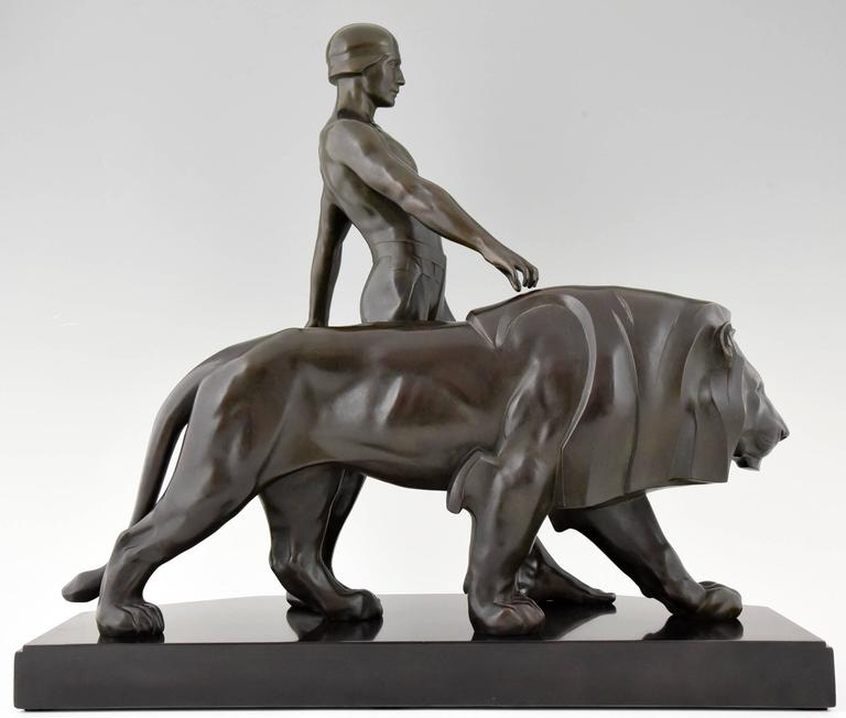 Max Le Verrier Art Deco Sculpture Male Nude With Lion Lion Tamer France At Stdibs