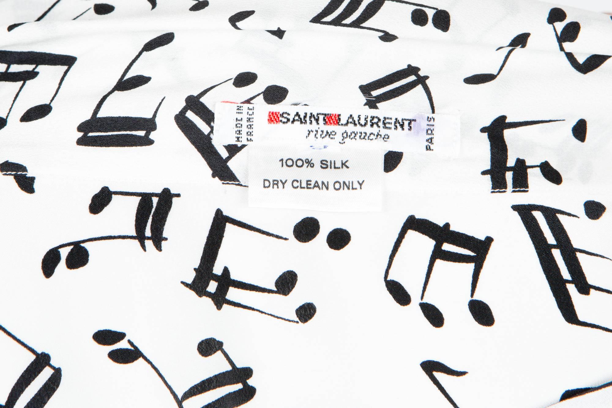 Rare Saint Laurent Musical Notes Silk Pussy Bow Blouse At Stdibs Blouse With Musical Notes