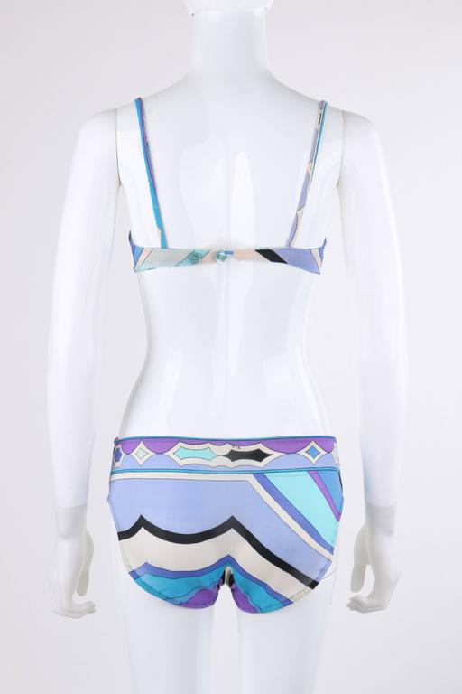 EMILIO PUCCI C 1960 S Blue Signature Print Two Piece Bikini Bathing