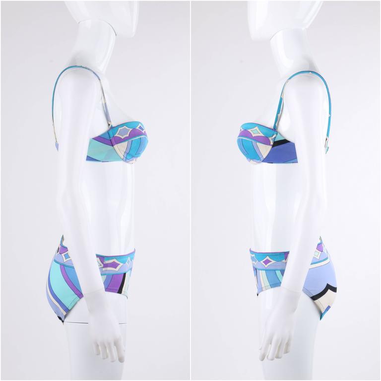 Emilio Pucci C S Blue Signature Print Two Piece Bikini Bathing Swimsuit At Stdibs Pucci