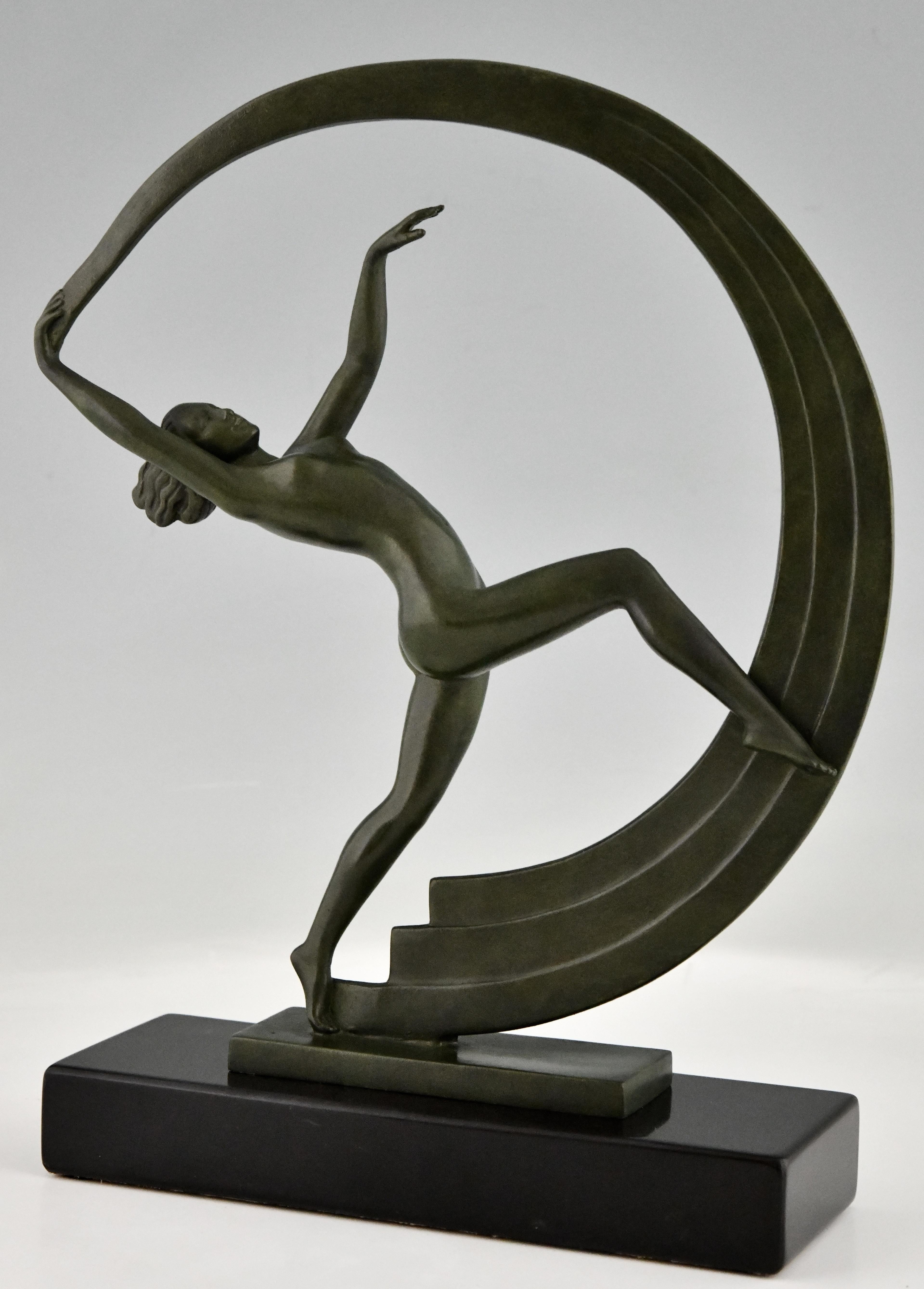 Art Deco Sculpture Nude Scarf Dancer Bacchanale By Janle For Max Le Verrier At Stdibs