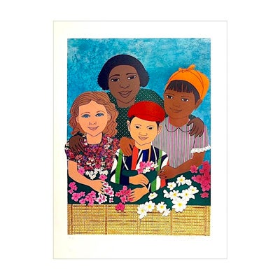 Elizabeth Catlett, Children with Flowers, 1995