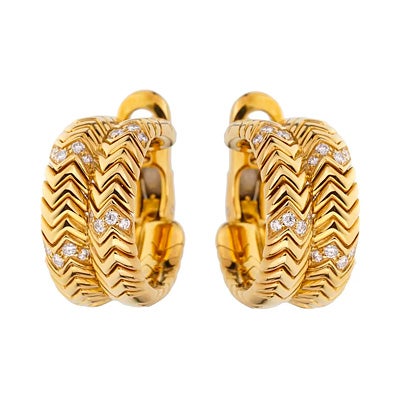 Bulgari Spiga Gold and Diamond Earrings, 1990s