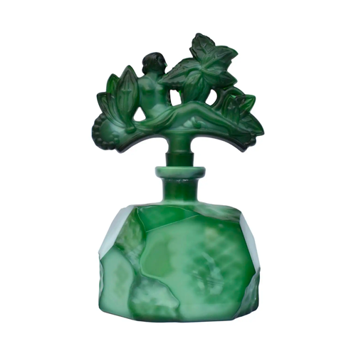 Czechoslovakian Art Deco Malachite-Glass Perfume Bottle, 1930
