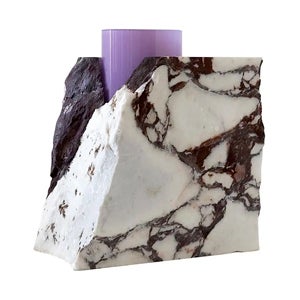 Erik Olovsson Arabescato Viola Marble and Purple Glass Drill Vase, 2008