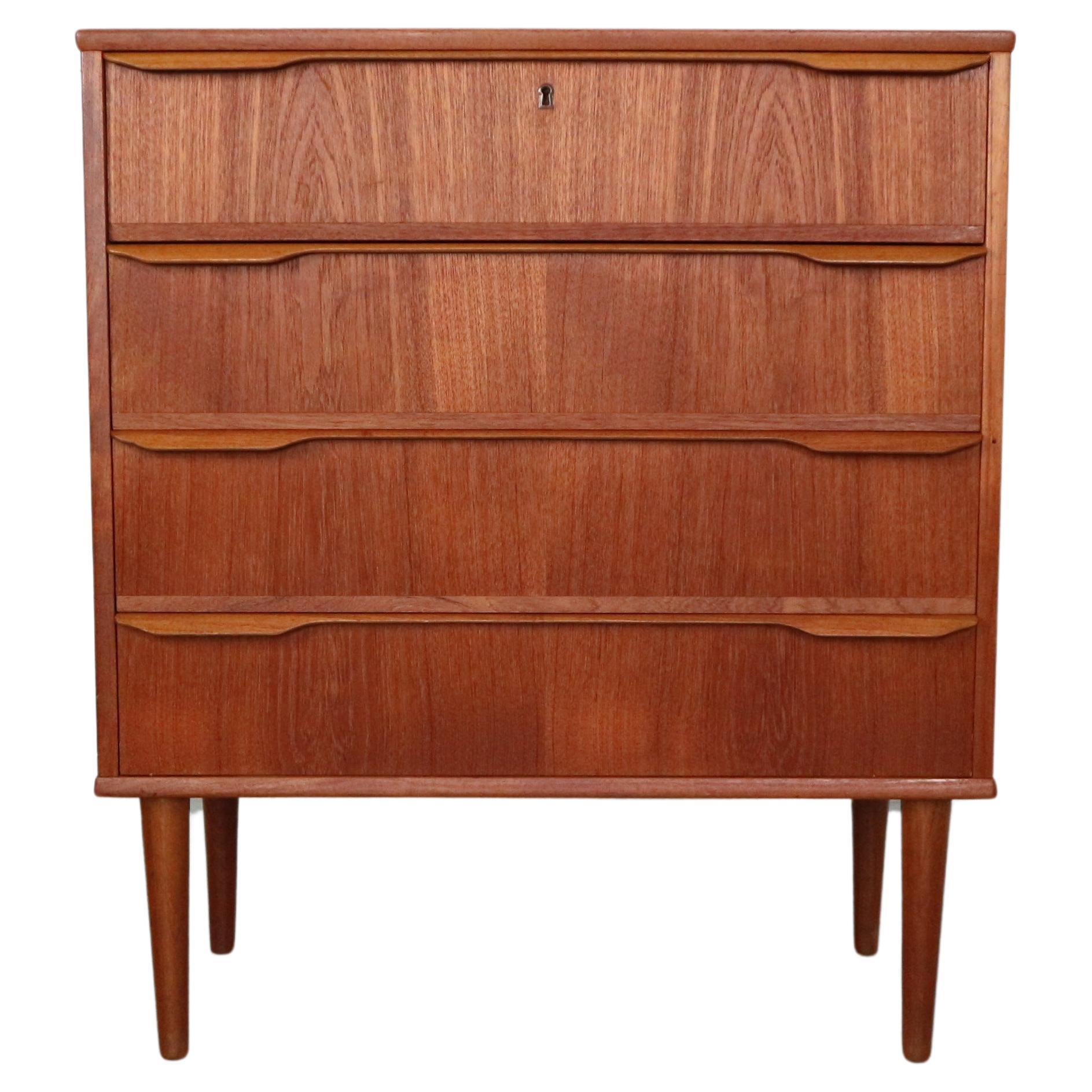 Mid Century Modern Danish Chest Of Four Drawers Tallboy In Teak