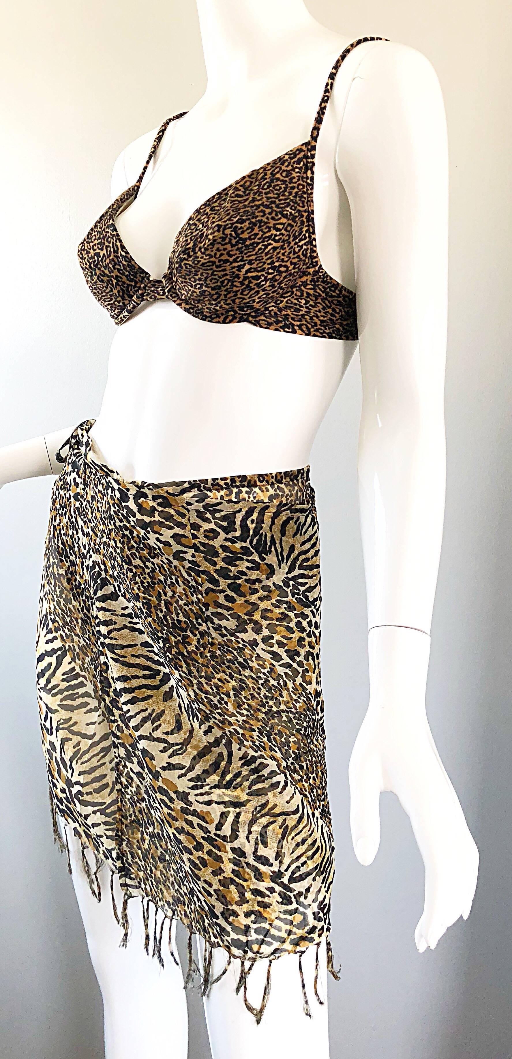 Vintage Oscar De La Renta S Three Piece Leopard Print S Bikini