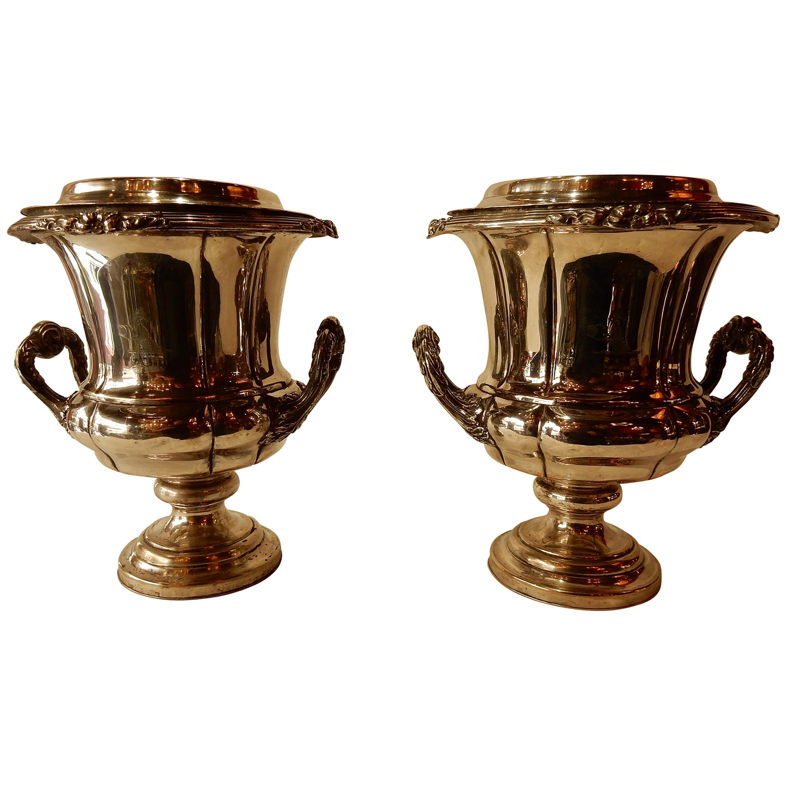 1900 Pair of Silver Metal Refreshers in the Style of Napoleon 3 For Sale