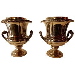 1900 Pareja de refrescos de metal plateado al estilo de Napoleón 3