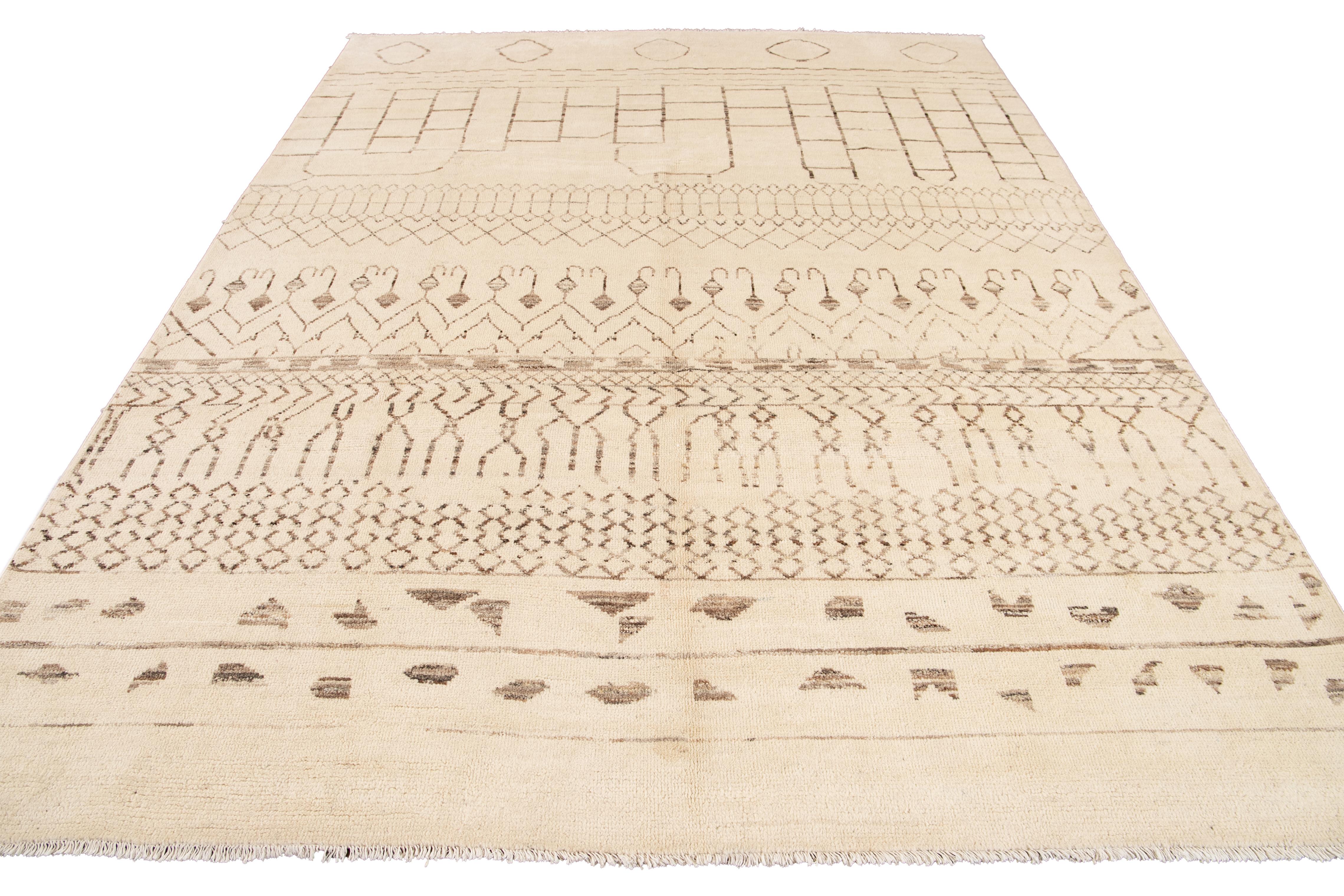  21st-Century Modern Beige Moroccan-Style Tribal Wool Rug 11