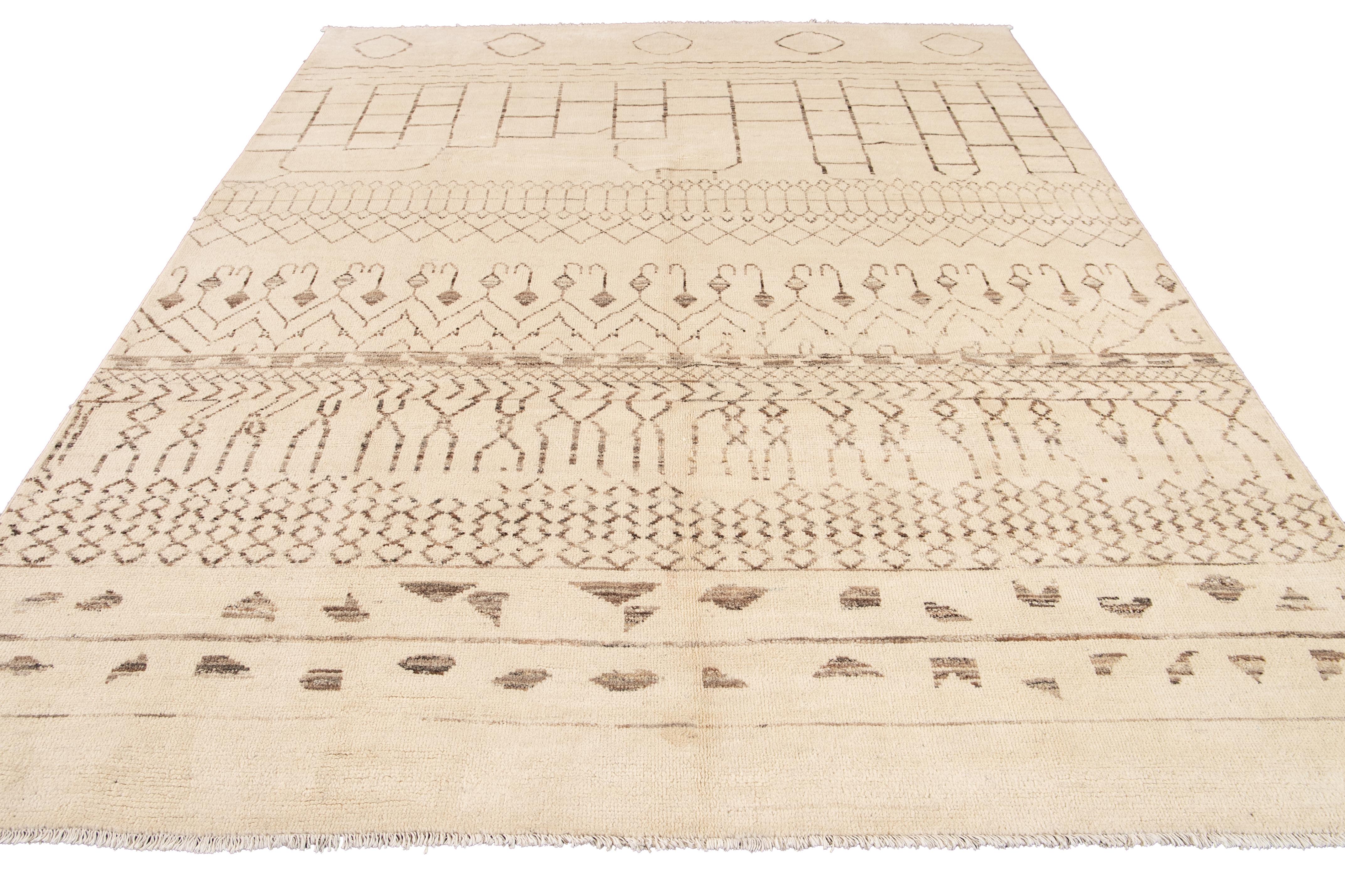  21st-Century Modern Beige Moroccan-Style Tribal Wool Rug 12