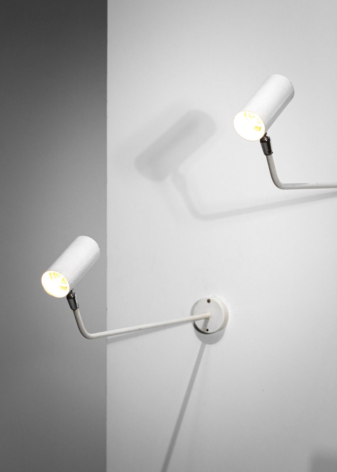 French 3 White Spotlights from the 60's in the Style of Jacques Biny Metal, E573 For Sale