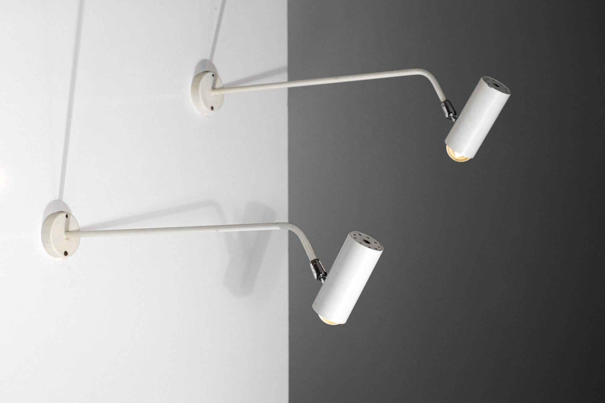 Mid-20th Century 3 White Spotlights from the 60's in the Style of Jacques Biny Metal, E573 For Sale