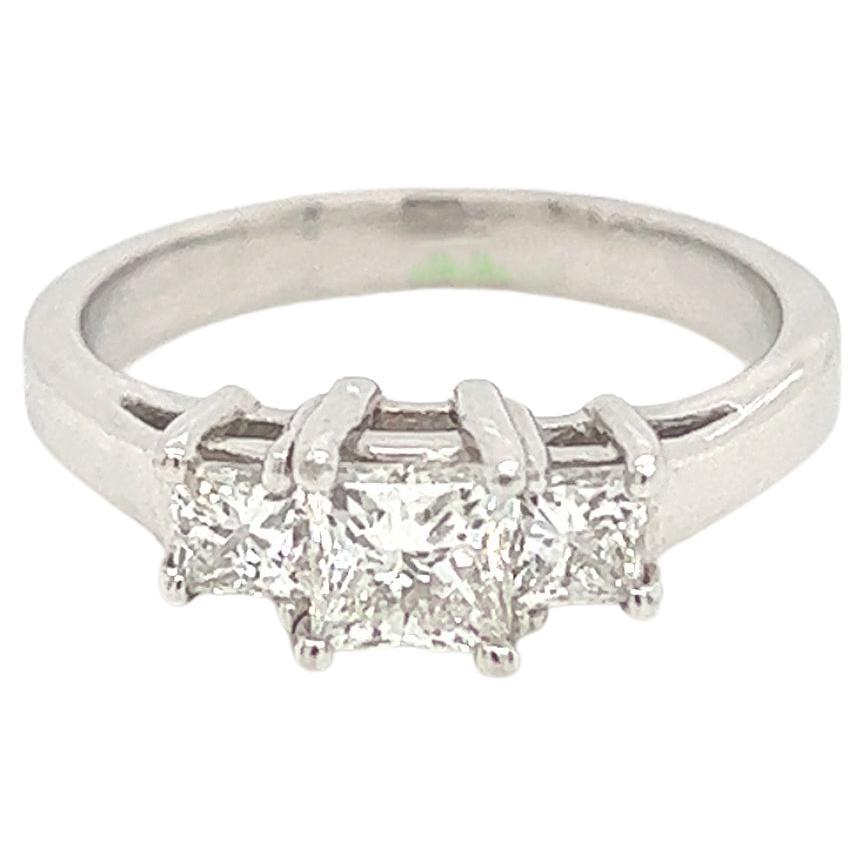 1.01 Carat Princess-cut Diamond Three Stone Engagement Ring For Sale