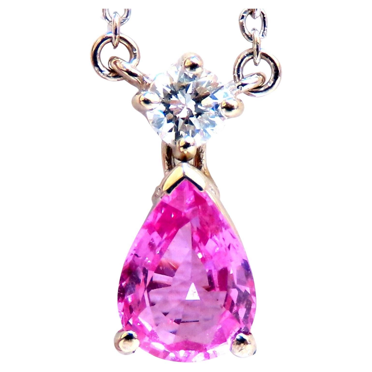 . 80ct natural pink sapphire diamonds drop pendant necklace 14 karat For Sale
