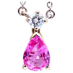 . 80ct natural pink sapphire diamonds drop pendant necklace 14 karat