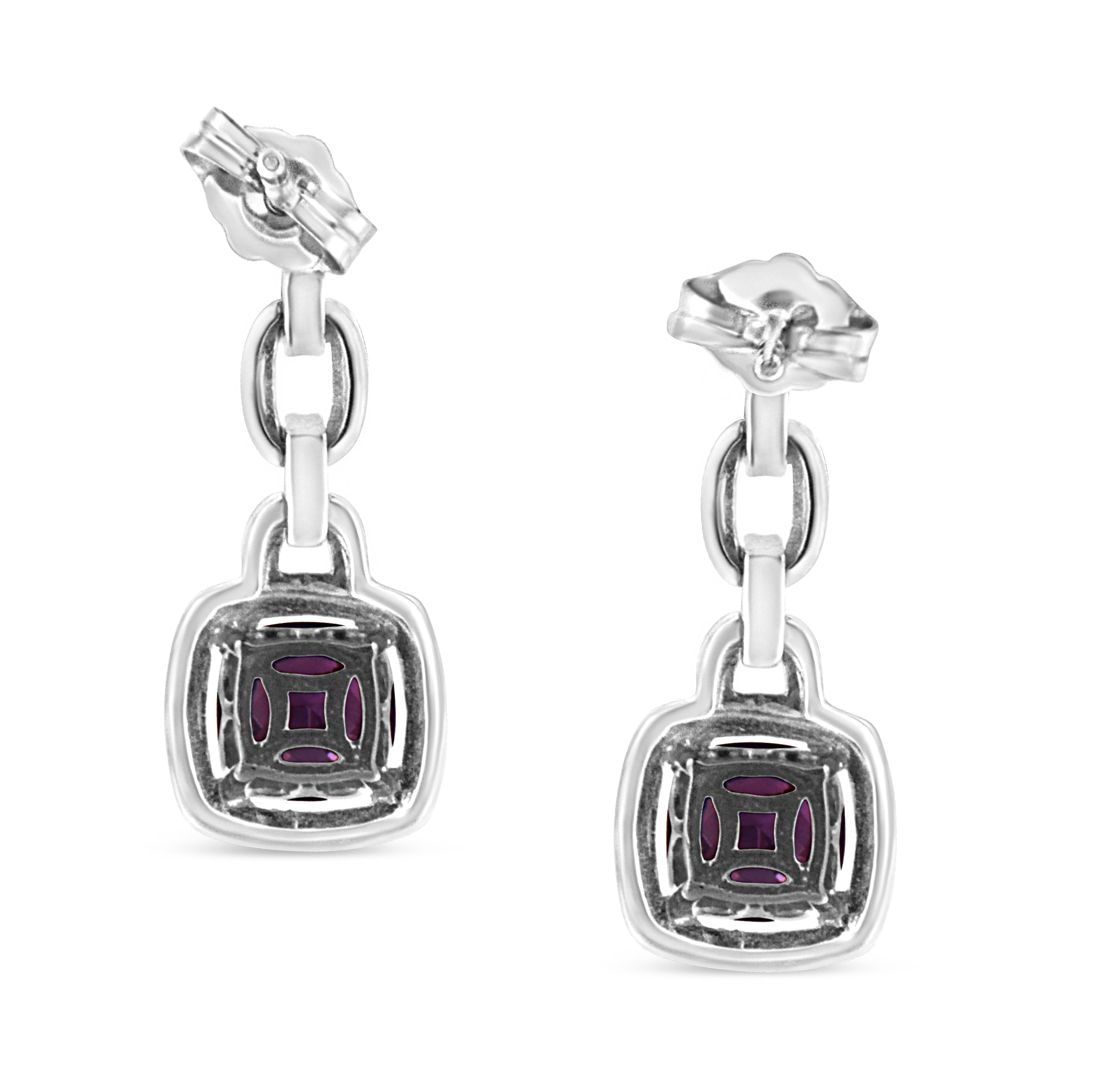 Contemporary -925 Sterling Silver Natural Purple Amethyst and Diamond Drop & Dangle Earrings For Sale