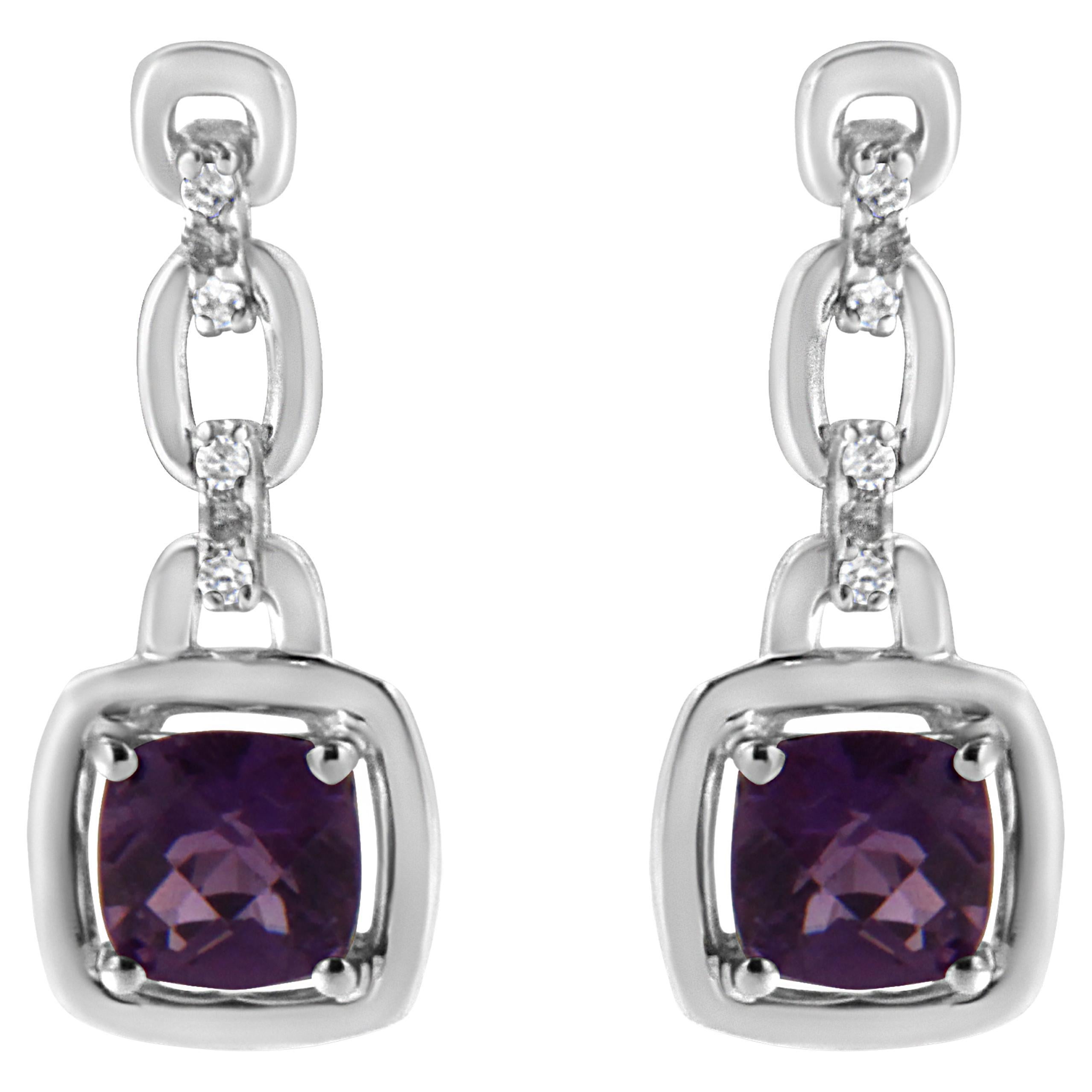-925 Sterlingsilber Natürliche lila Amethyst und Diamant Tropfen- und Ohrhänger
