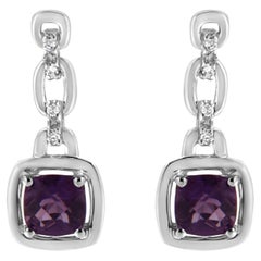 -925 Sterlingsilber Natürliche lila Amethyst und Diamant Tropfen- und Ohrhänger
