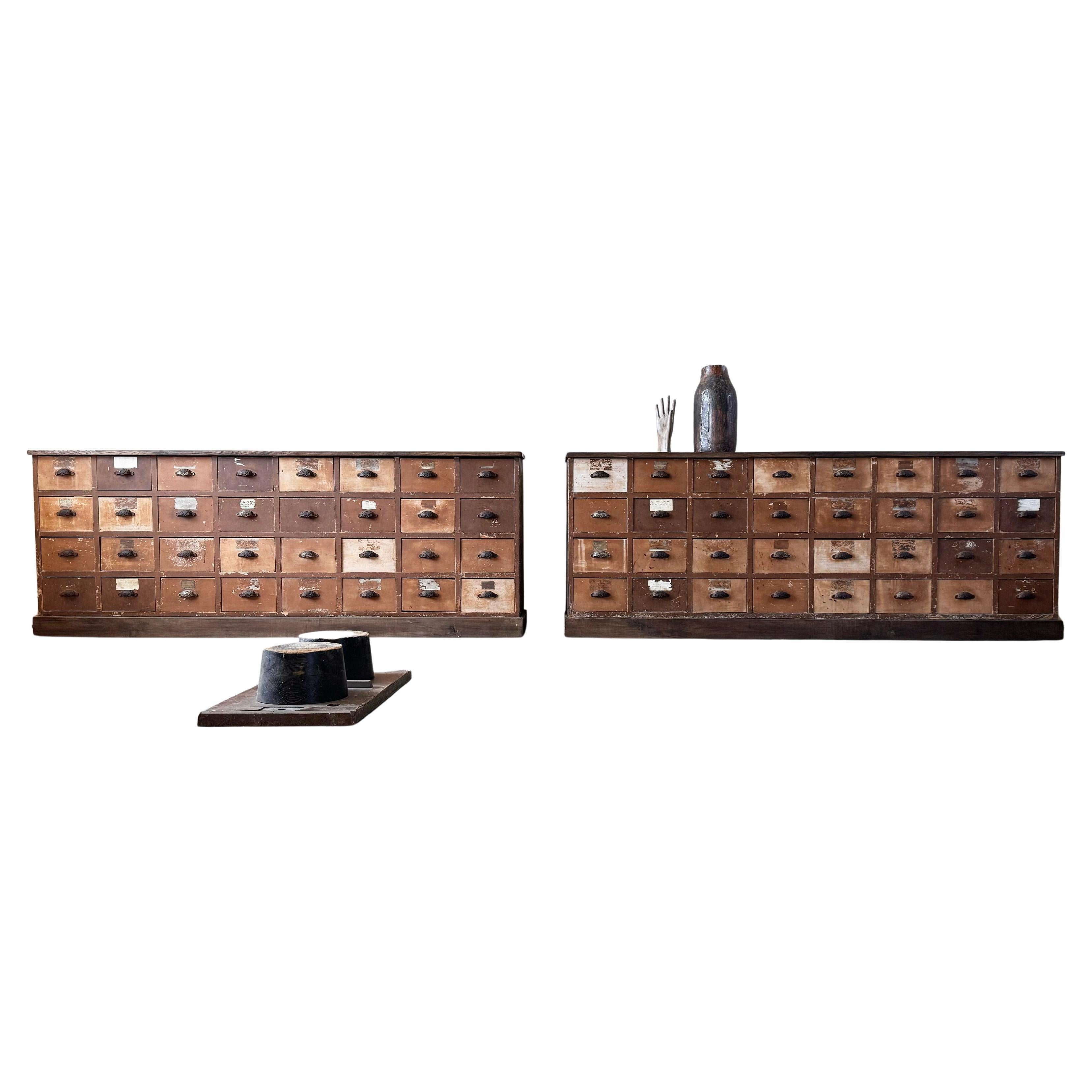 A pair of Industrial Bank of Drawers