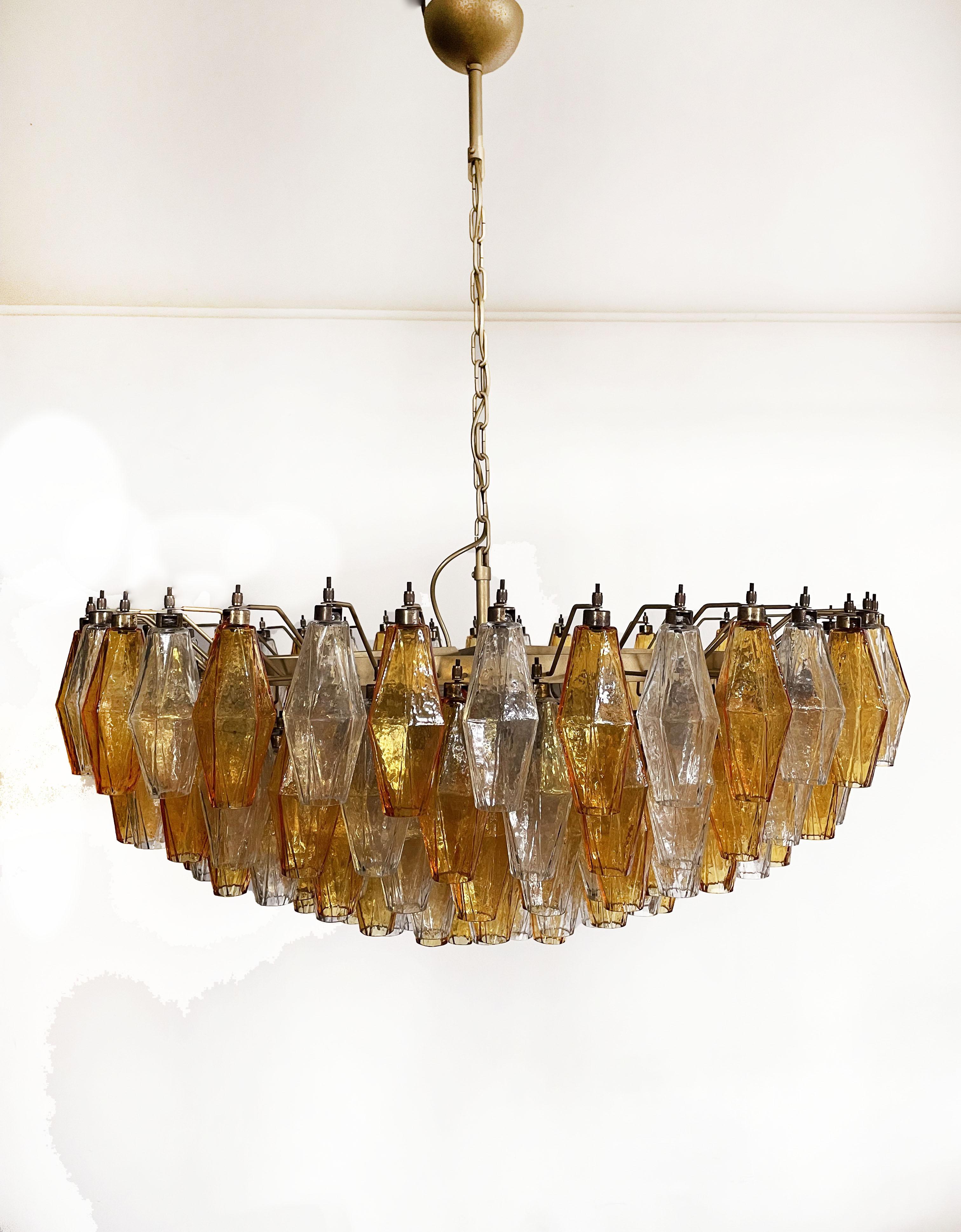 Late 20th Century Amber & Clear Murano Glass Chandelier