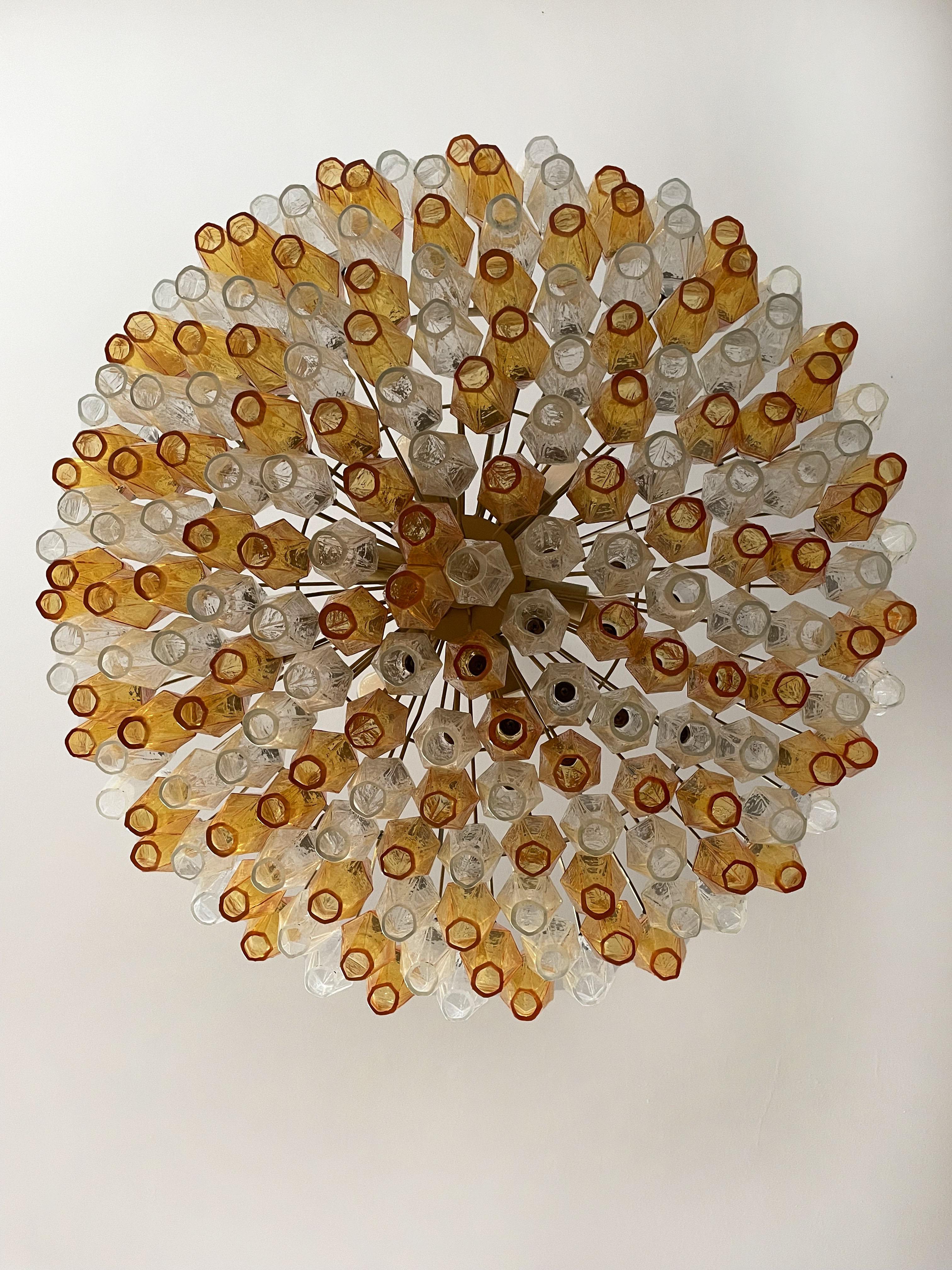 Blown Glass Amber & Clear Murano Glass Chandelier