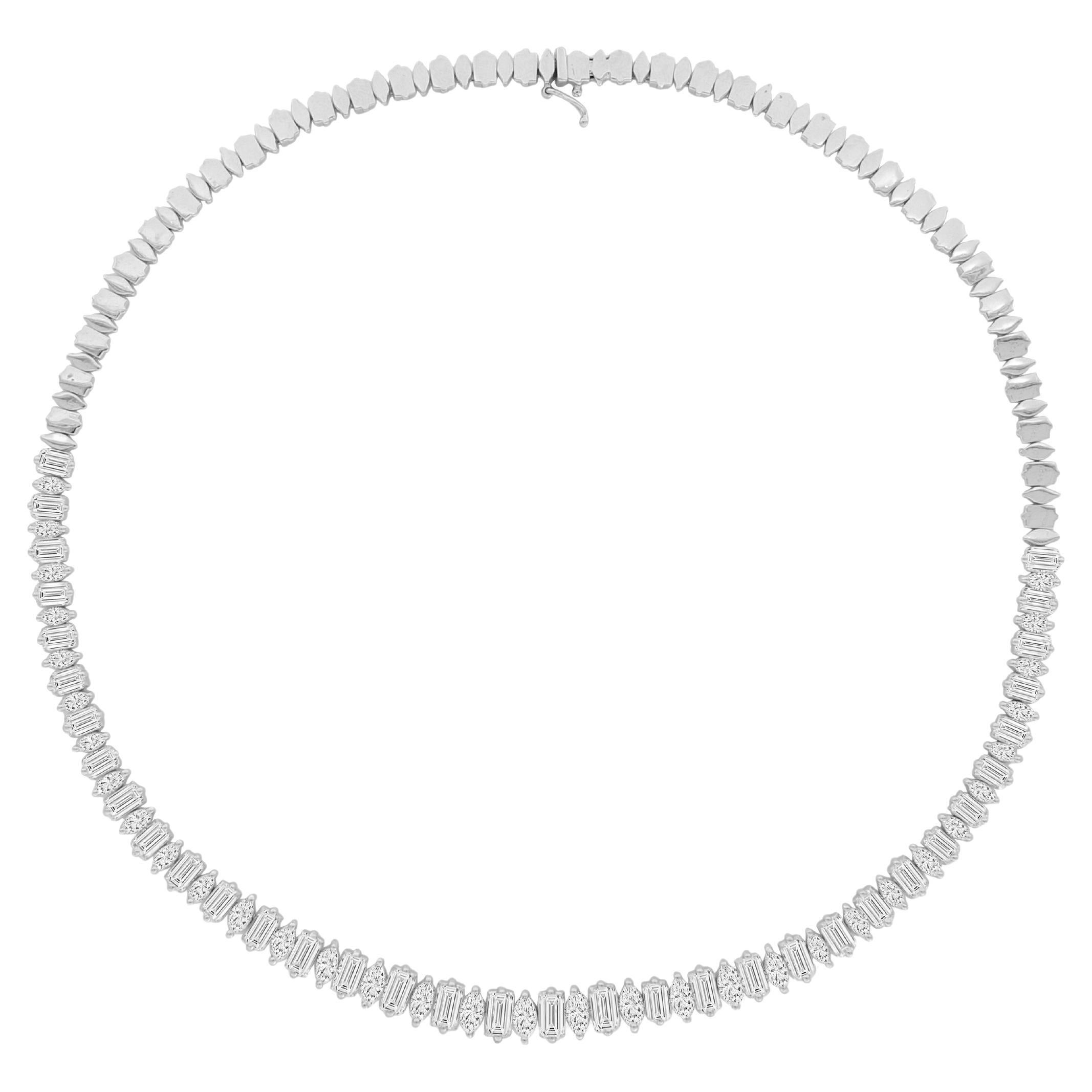 Amwaj Jewellery 18K White Gold Marquise and Emerald Cut Diamond Necklace