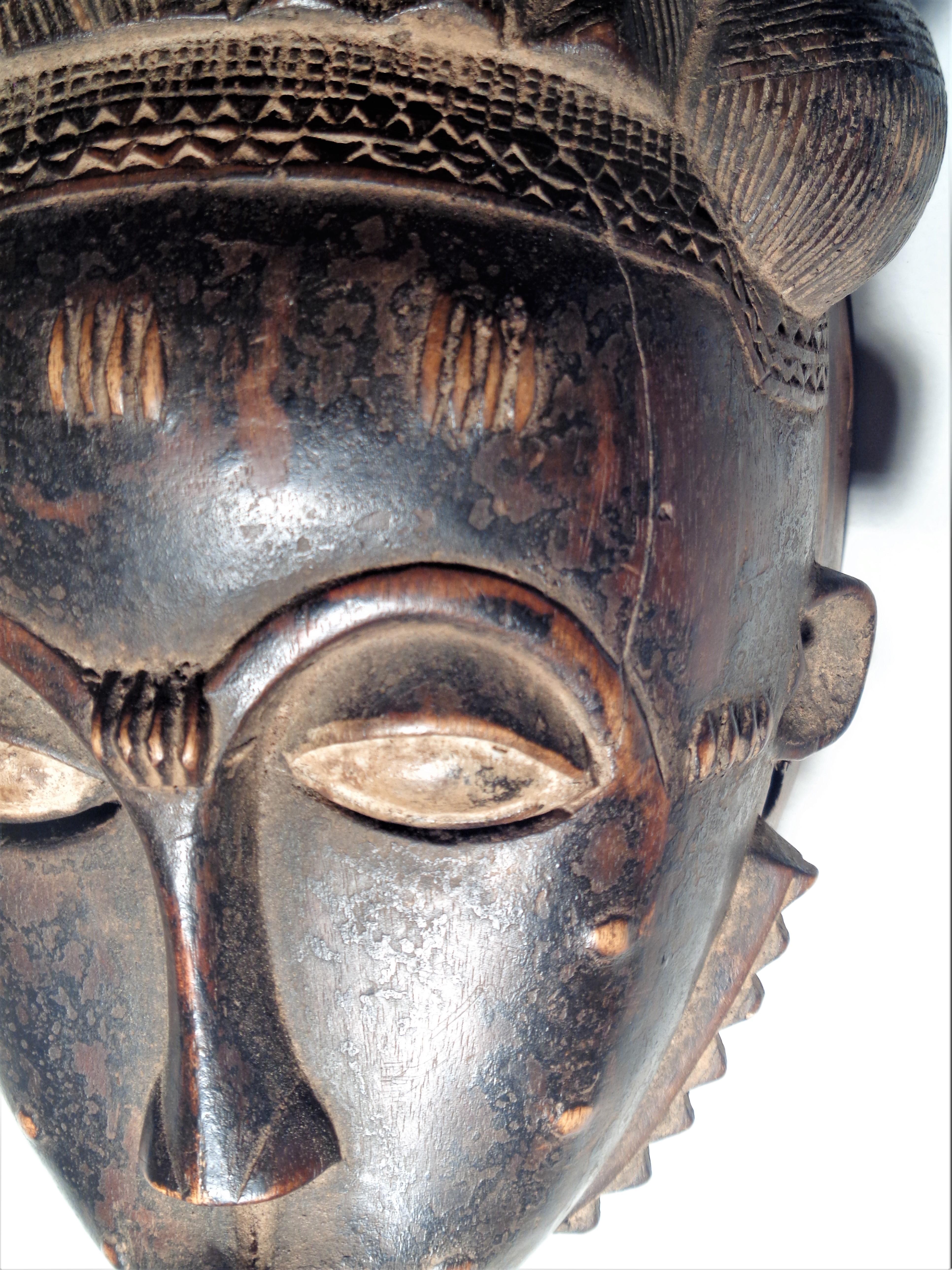 Antique Baule Peoples Portrait Mask, Ivory Coast Africa 6
