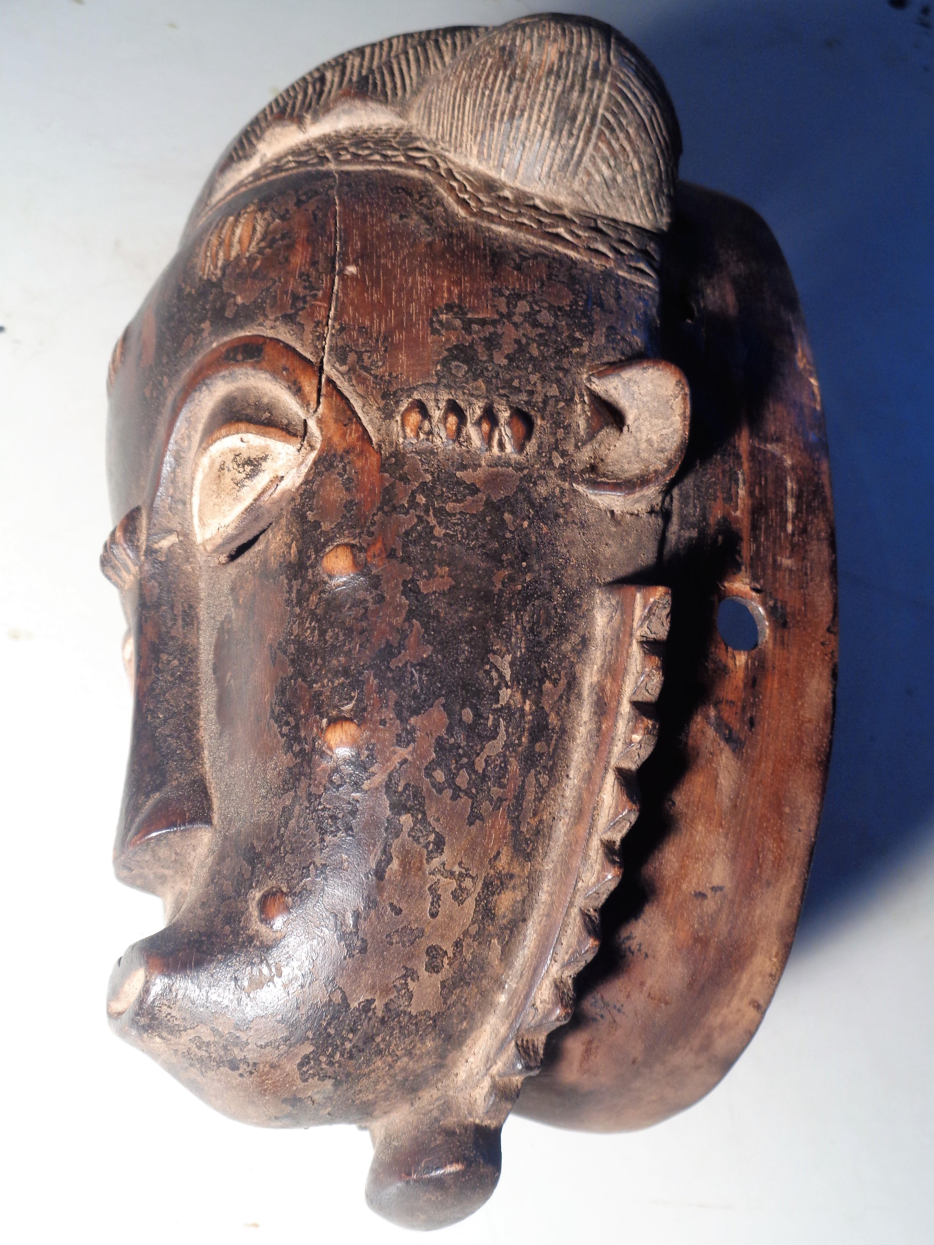 Antique Baule Peoples Portrait Mask, Ivory Coast Africa 7
