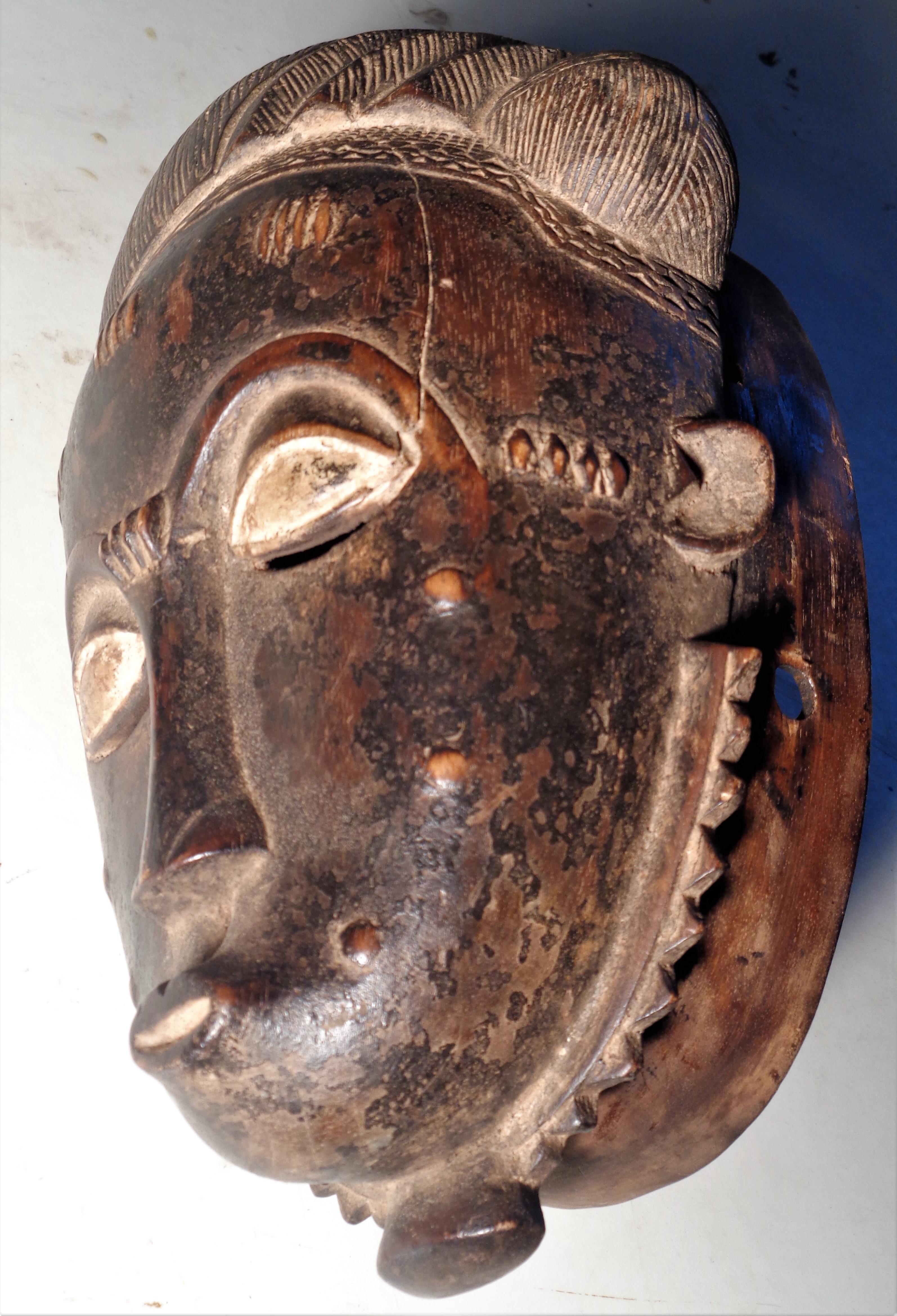 Antique Baule Peoples Portrait Mask, Ivory Coast Africa 10