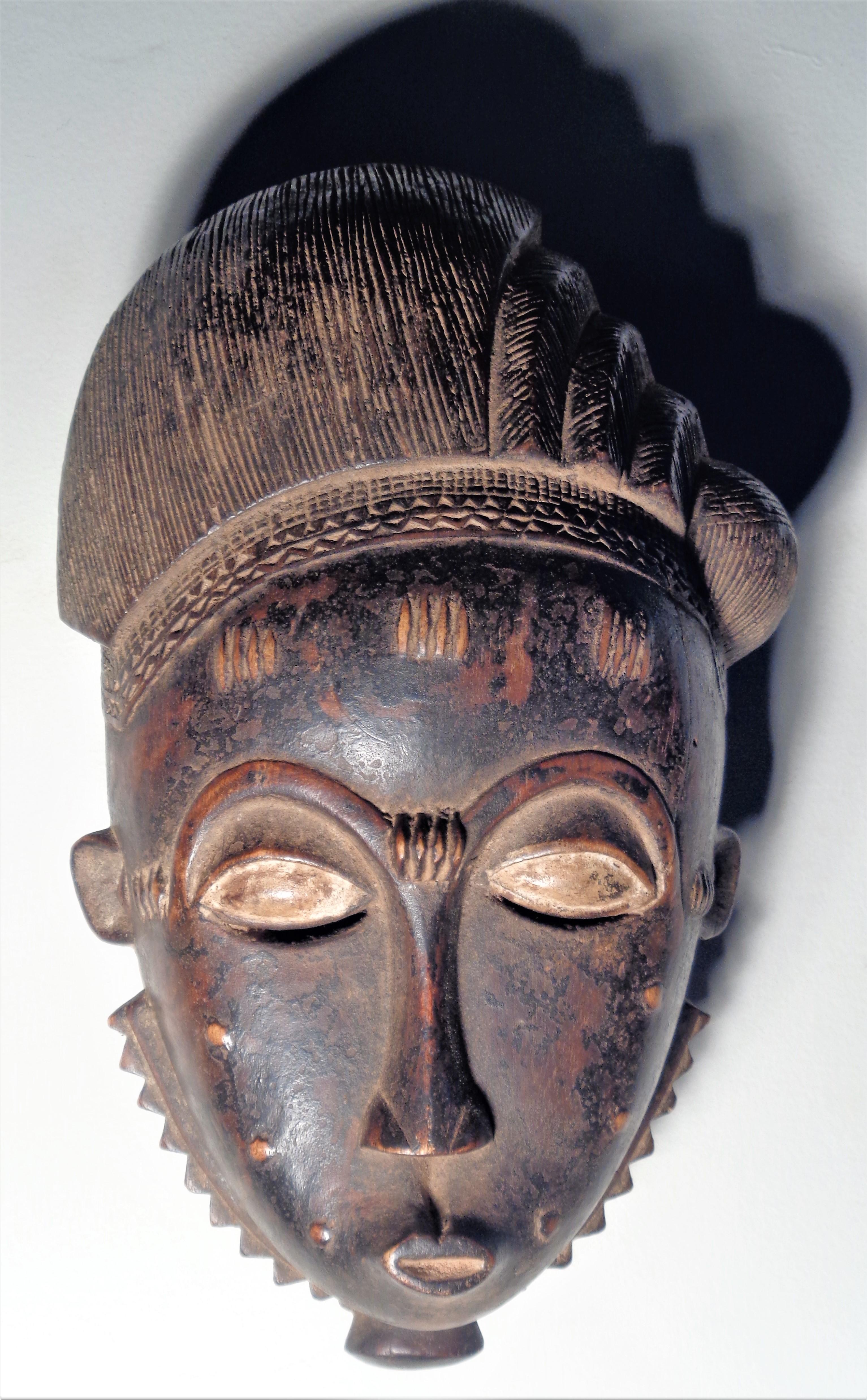 Tribal Antique Baule Peoples Portrait Mask, Ivory Coast Africa