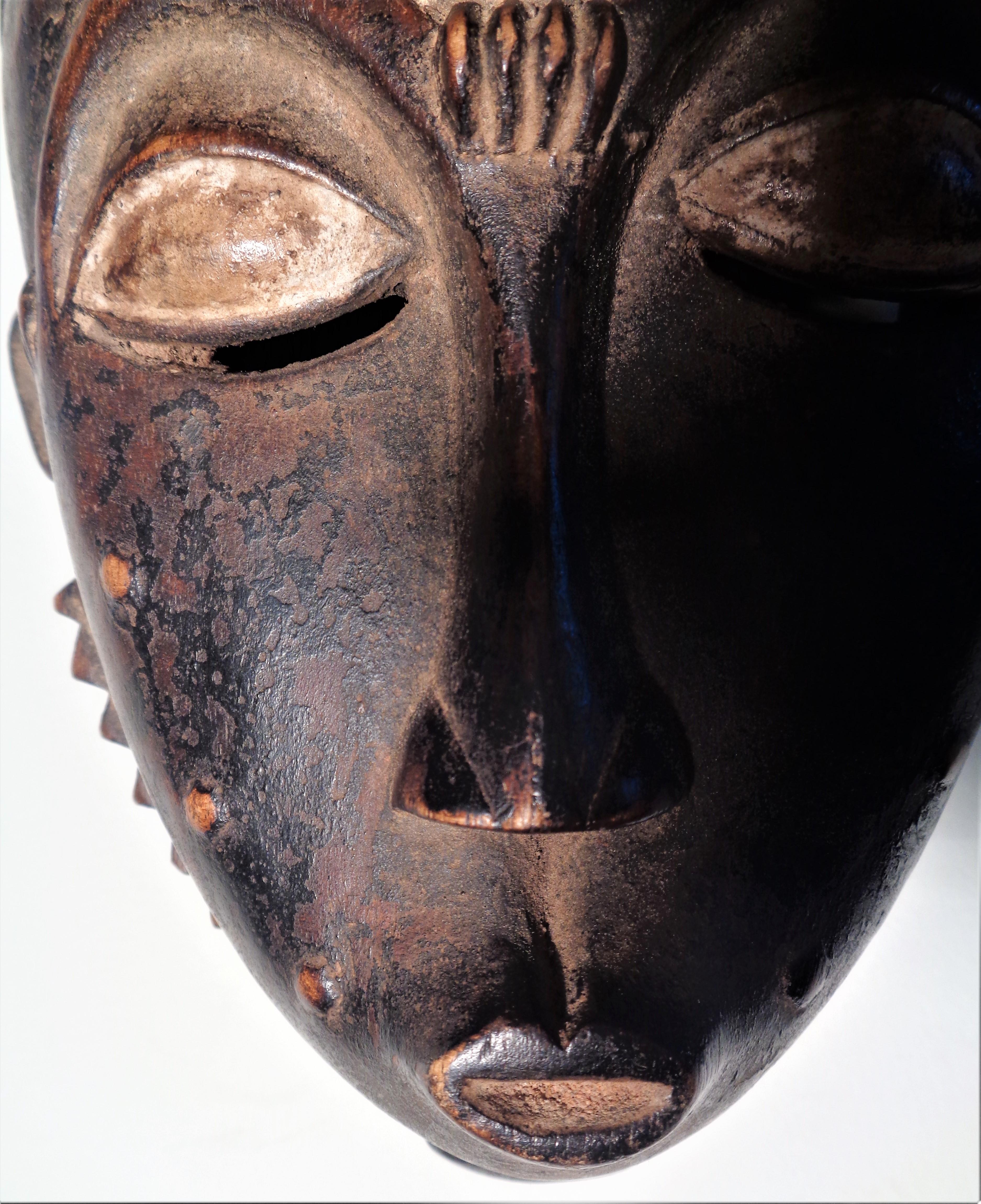 Hand-Carved Antique Baule Peoples Portrait Mask, Ivory Coast Africa