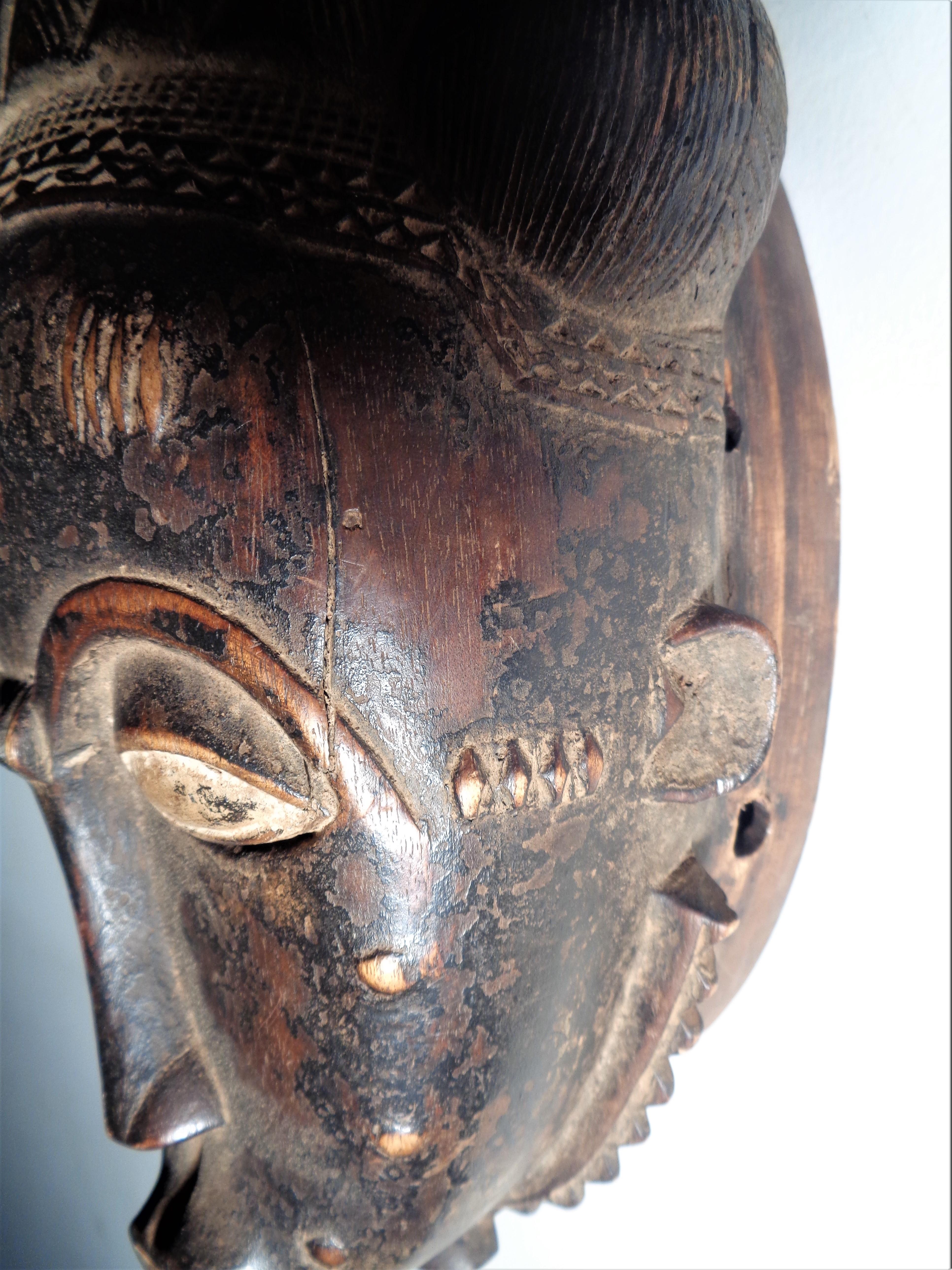 Wood Antique Baule Peoples Portrait Mask, Ivory Coast Africa