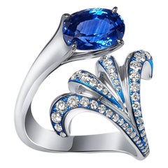 "Ariel" Blue Sapphire, Diamonds, 18 Karat Gold and Titanium Ring