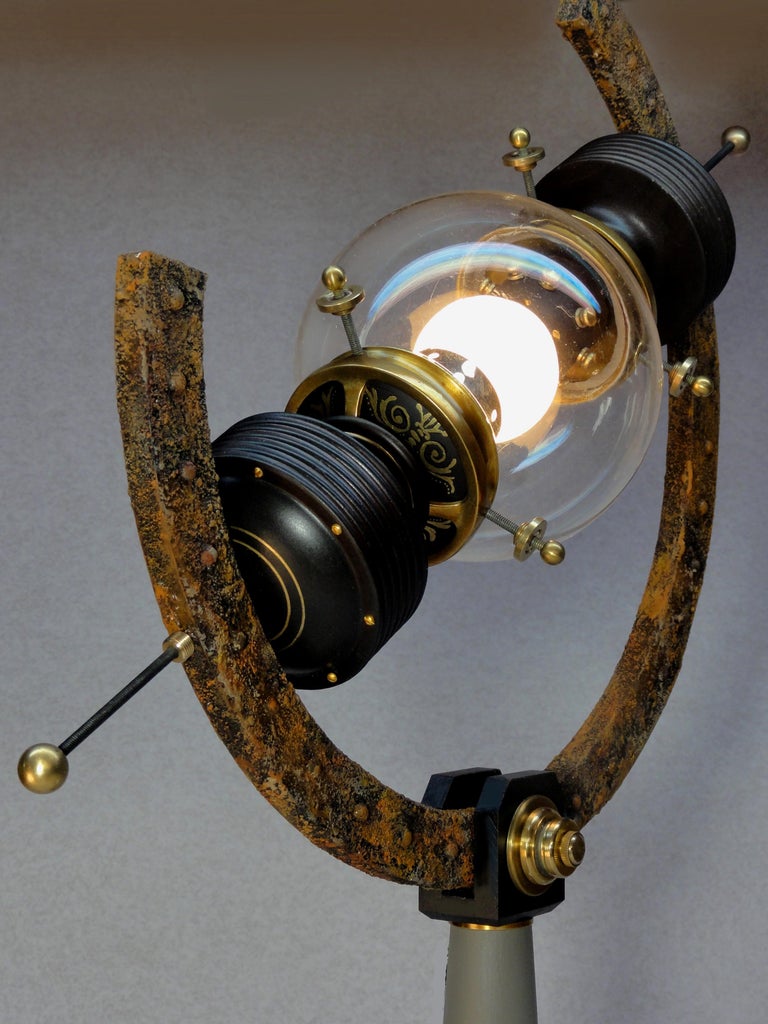 Art Donovan/'Arc Light' Industrial Table Lamp Wood Brass ...
