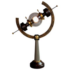Art Donovan/’Arc Light’ Industrial Table Lamp Wood Brass Glass