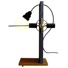 Art Donovan / "Cantilever" Table Lamp, Bauhaus Influence in Oak and Brass