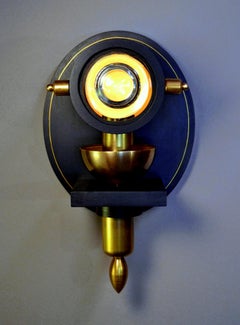 Art Donovan or "Cyril" Wall Lamp, Glass. Brass and Solid Maple