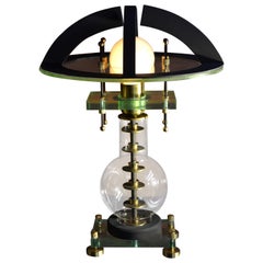 / Art Donovan /  "Io"  Glass, Brass, Mahogany, Lucite Table Lamp