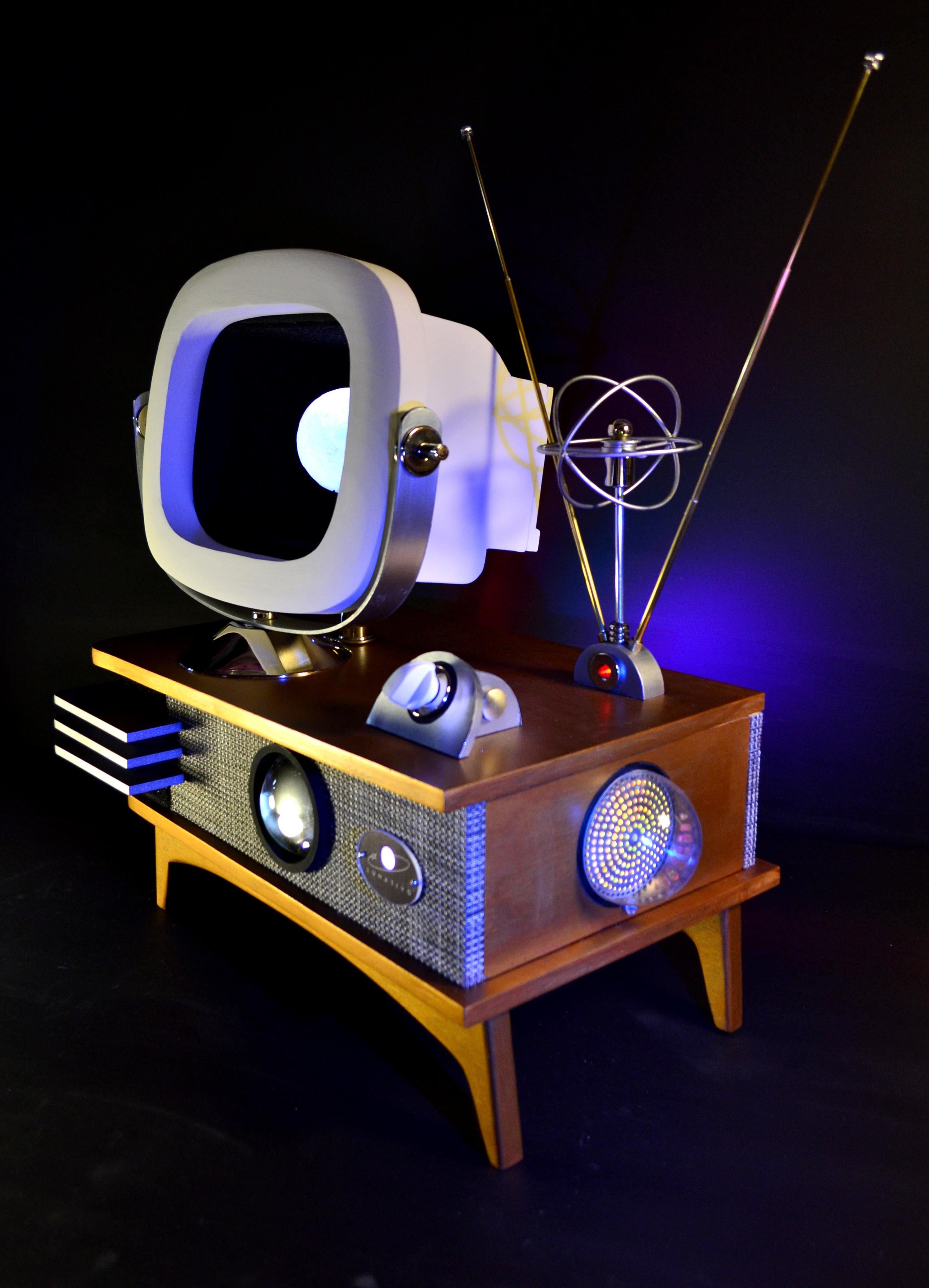 Hand-Crafted Art Donovan / Kinetic, Illuminated, Moon Tv Sculpture, Midcentury/Atomic Age For Sale