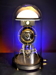 Art Donovan or "Moon Clock" Illuminated Sculpture, Glass, Brass, Maple