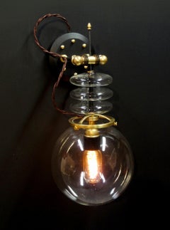Art Donovan "Tesla Wall Light" Globe Glass, Brass, Maple. Black and Gold.