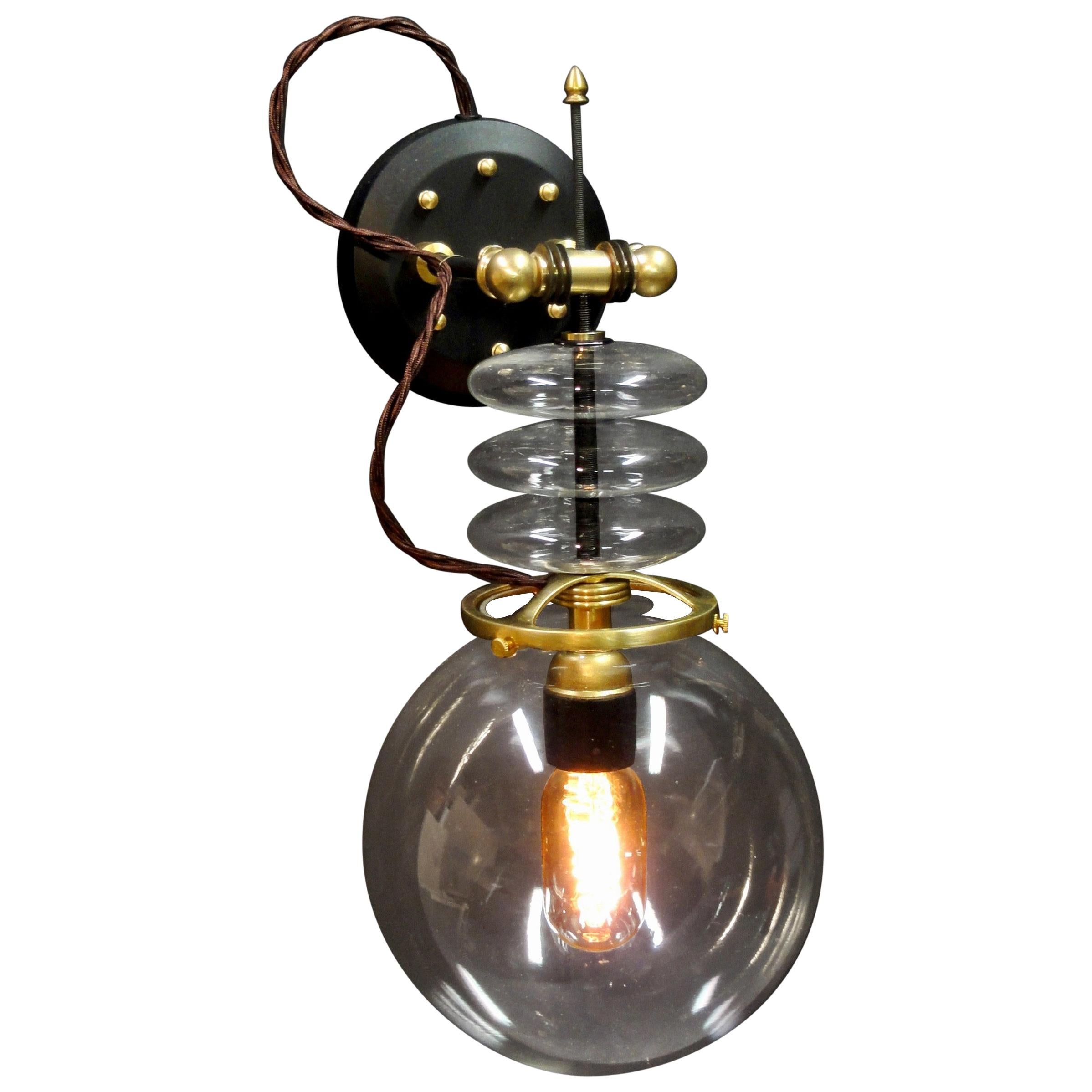 Art Donovan "Tesla Wall Light" Globe Glass, Brass, Maple. Black and Gold. im Angebot