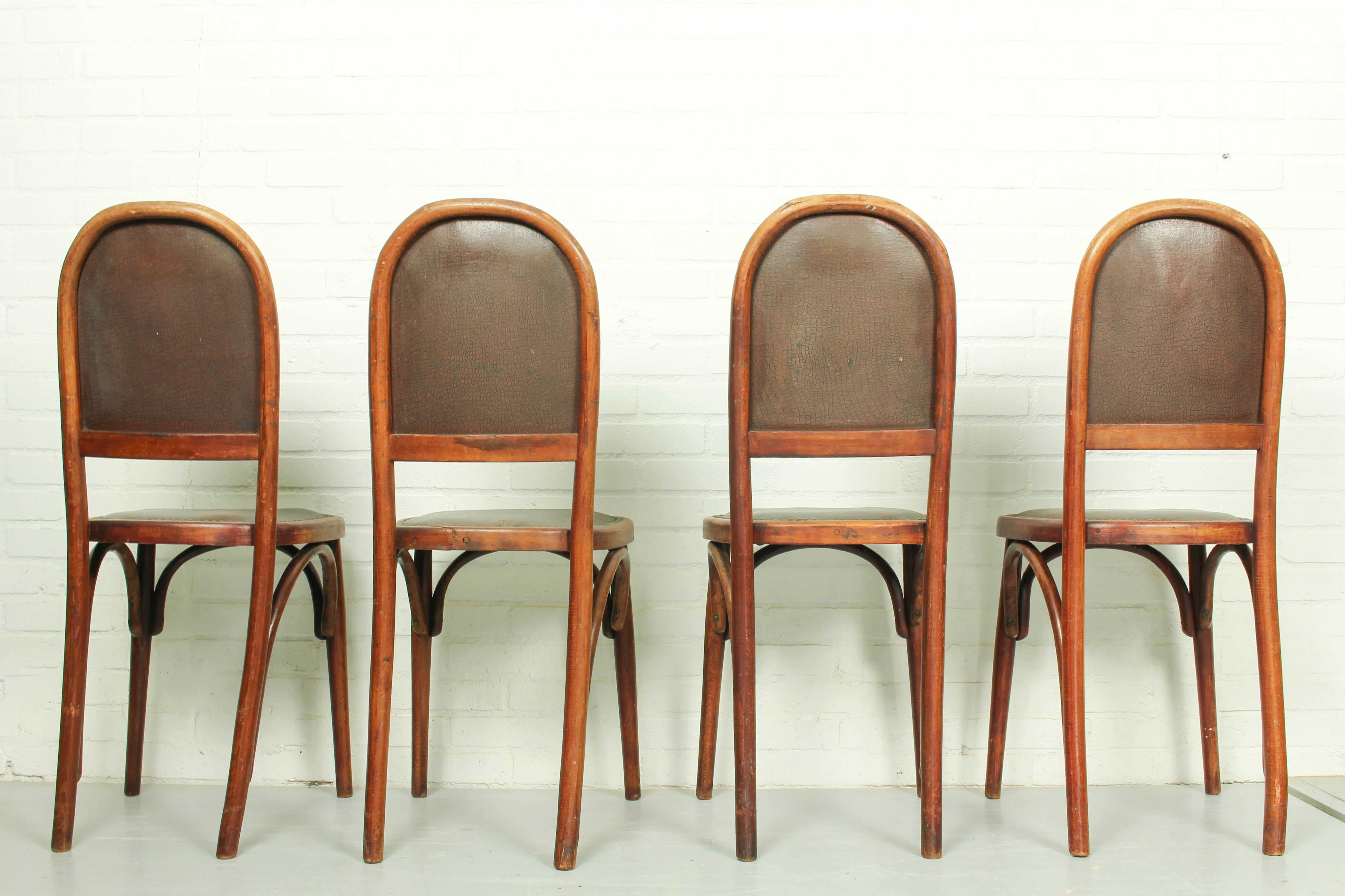  Art Nouveau Bentwood and Leather Dining Room Set from Fischel, c1910 For Sale 1